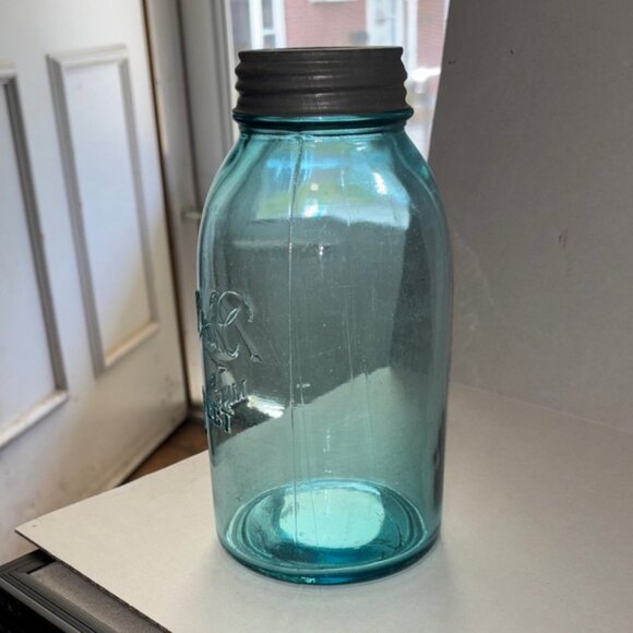 Antique HALF GALLON Blue1900-1923 with Zinc Ball Lids - Picture 10 of 16